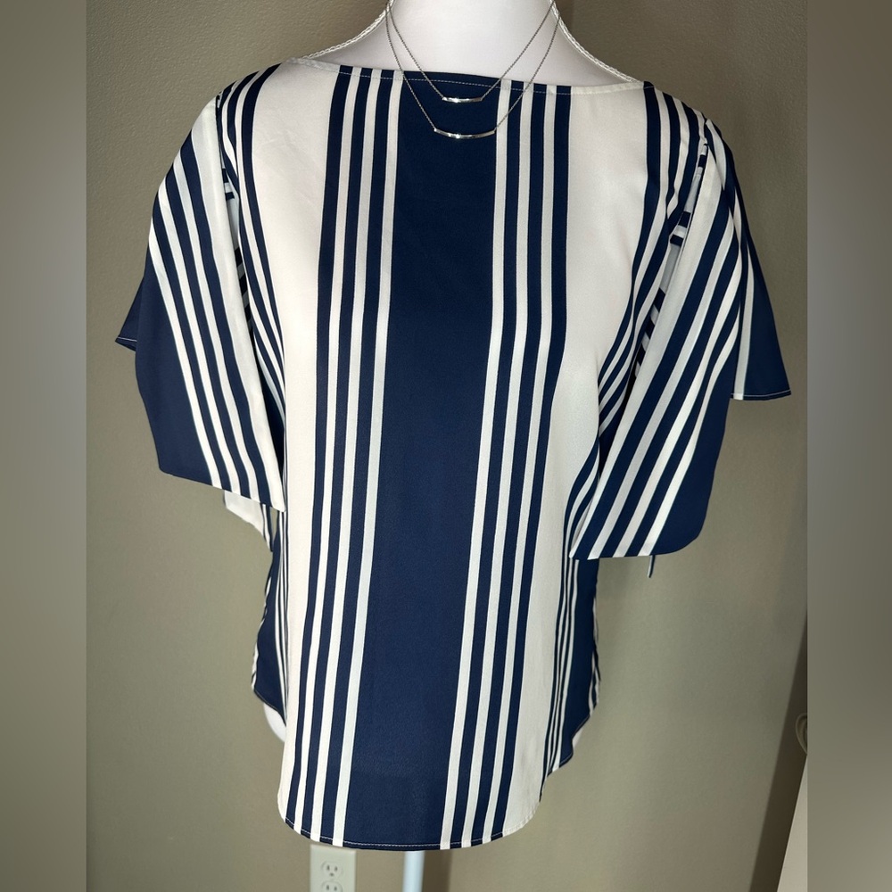 Banana Republic Petite Small Navy White Striped Blouse Feminine Classic